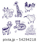 Cute zoo alphabet drawing in a chalk style. Hand drawn contour illustration 54294218