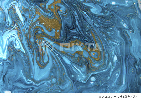 Blue and gold marbling pattern. Golden marble liquid texture. Blue and gold marbling pattern. Golden marble liquid texture. 54294787