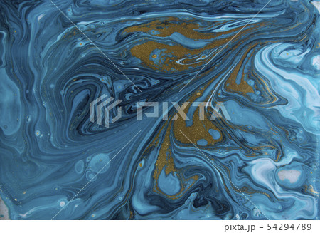 Blue and gold marbling pattern. Golden marble liquid texture. Blue and gold marbling pattern. Golden marble liquid texture. 54294789