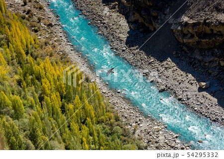 Colorful autumn view from altit fort of blue Hunza Colorful autumn view from altit fort of blue Hunza 54295332