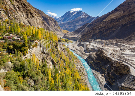Colorful autumn view from altit fort of blue Hunza 54295354