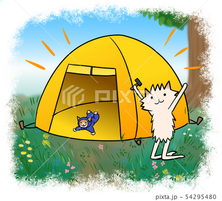 キャンプを楽しむ犬さんと猫さん(テント) キャンプを楽しむ犬さんと猫さん(テント) 54295480