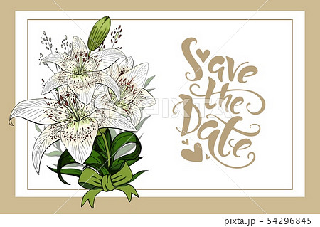 Save the date invitation card template with hand-drawn light lily flower Save the date invitation card template with hand-drawn light lily flower 54296845