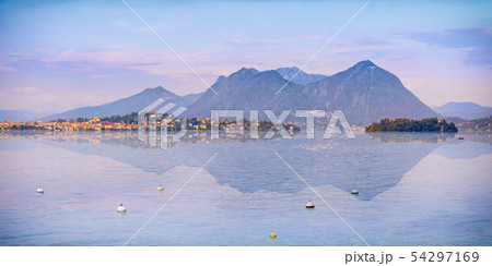 Panorama of Isola Superiore Pescatori island summer sunset 54297169