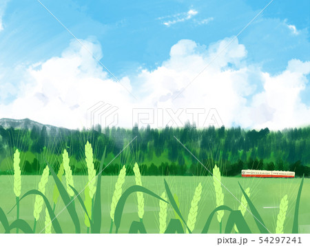 麦畑と電車 日本のどこかでみたような風景のイラスト素材