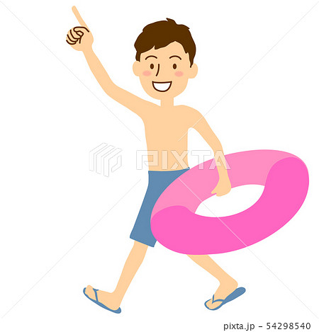 夏海水着男性浮き輪ピンクのイラスト素材
