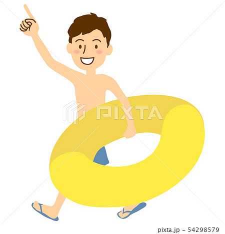 夏海水着男性浮き輪黄色大 54298579