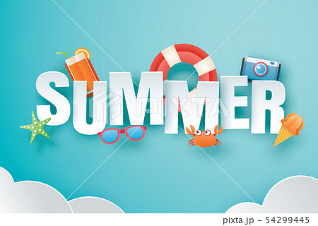 Hello summer with decoration origami on blue sky Hello summer with decoration origami on blue sky 54299445