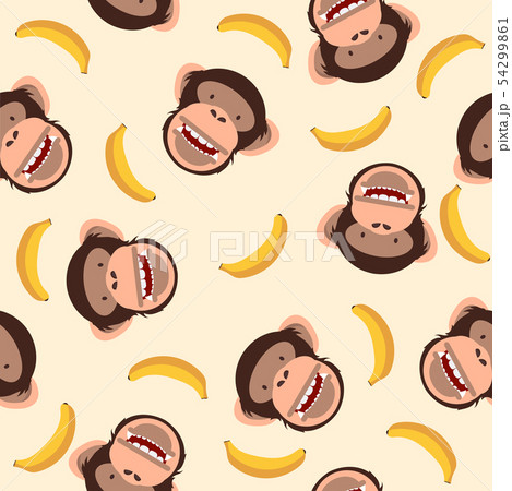 Cute Chimpanzee Head With Banana Patternのイラスト素材