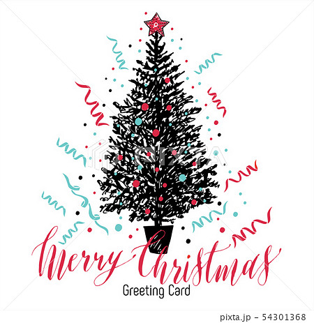 Hand drawn christmas card. New year tree with 54301368