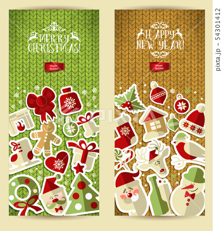 Christmas banner set on knitting texture. Vector 54301412