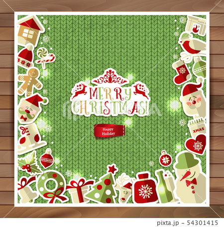 Christmas illustration on red knitting texture. 54301415