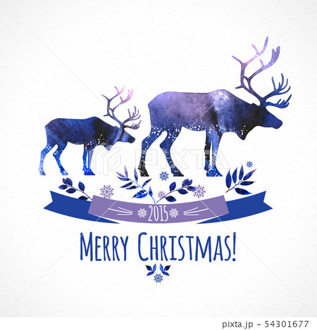 Deers christmas illustration. watercolor card. 54301677