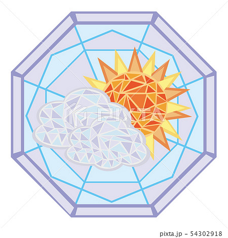 ステンドグラス風 雲がかかった太陽のアイコン02のイラスト素材
