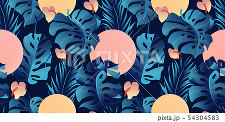 Tropical plant seamless pattern, Heliconia, palm Tropical plant seamless pattern, Heliconia, palm 54304583