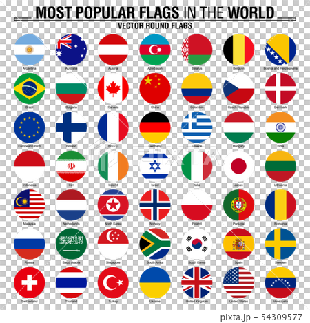 Collection of round flags, most popular world 54309577