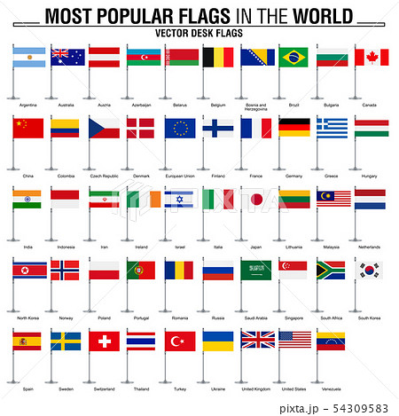 Collection of flat desk flags, most popular world
