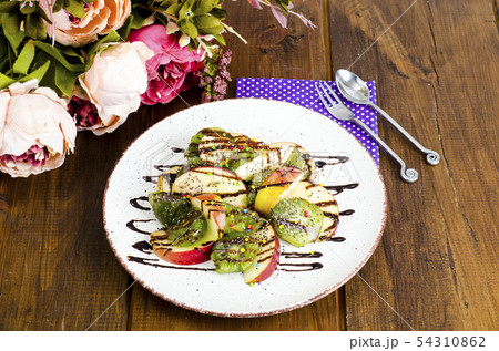 Fruit dessert from apples, kiwi, chia with Fruit dessert from apples, kiwi, chia with 54310862