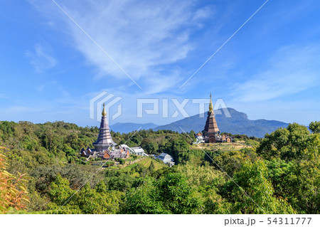 Noppamethanedon and Nopphonphusiri pagodas view Noppamethanedon and Nopphonphusiri pagodas view 54311777