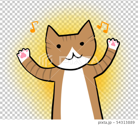 快樂貓（黃色背景，音符）的插圖 54313889