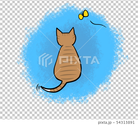 貓思維的插圖（淺藍色背景，蝴蝶） 54313891