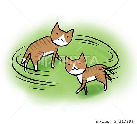 Illustration of a moving cat (green background, - Stock 