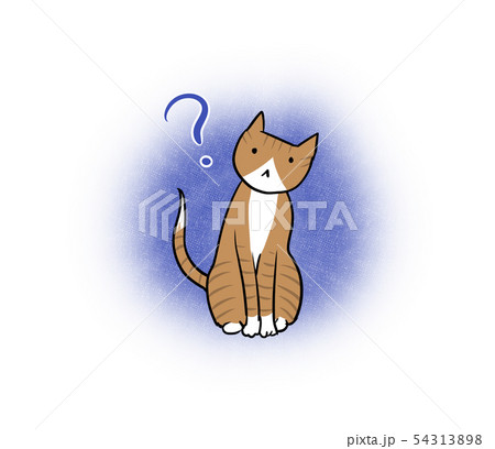 クエスチョンマークの猫ちゃんのイラスト はてな 紫背景 のイラスト素材