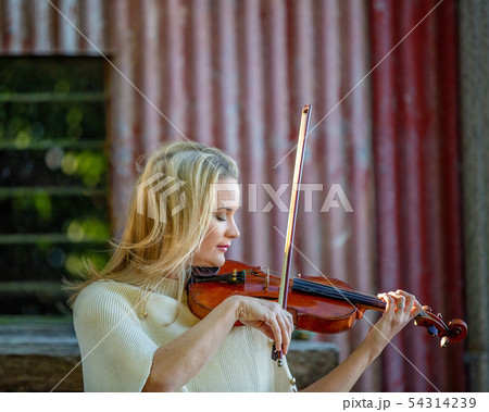 Female Musician Playing 1893 French Antique Violin 54314239