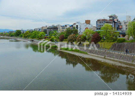 京都 四条大橋より鴨川の川べりと周囲の景観を望む 京都 四条大橋より鴨川の川べりと周囲の景観を望む 54314939