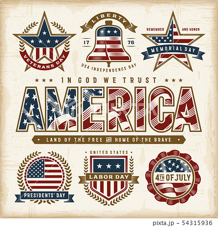 Vintage USA patriotic holidays labels set Vintage USA patriotic holidays labels set 54315936