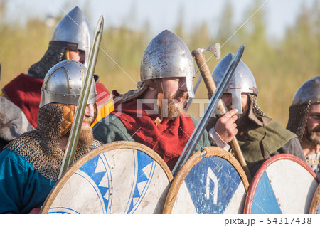 Slav warriors in reenactment battle 54317438