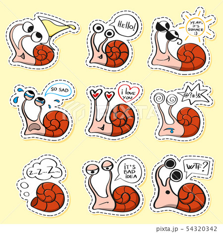 Snails stickers set. Funny emoji. Icon, elements. 54320342