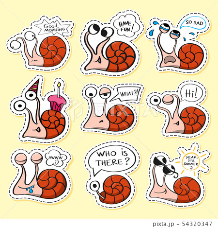 Snails stickers set. Funny emoji. Icon, elements. Snails stickers set. Funny emoji. Icon, elements. 54320347