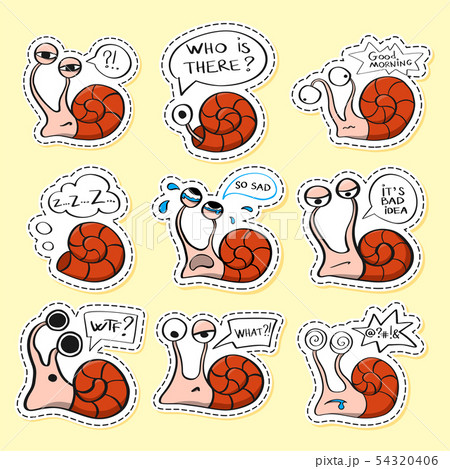 Snails stickers set. Funny emoji. Icon, elements. 54320406