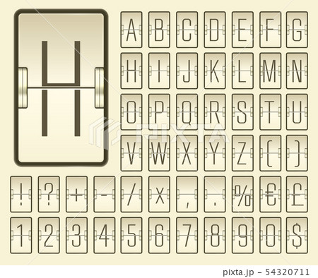 Airport terminal mechanical scoreboard narrow alphabet with numbers for showing flight departure or 54320711