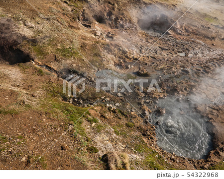 Bubbling mud holes near Reykjadalur in Iceland 54322968
