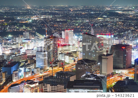 横浜駅周辺の夜景 ランドマークタワー展望台より の写真素材