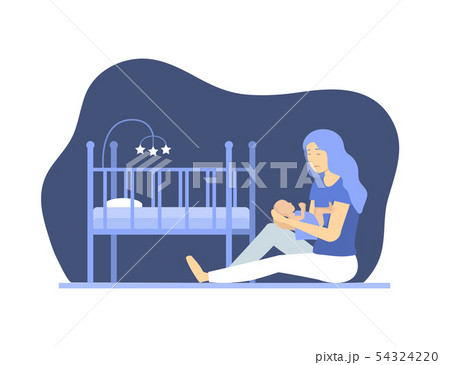 Cartoon Depressed Woman with Newborn Concept Characters People. Vector Cartoon Depressed Woman with Newborn Concept Characters People. Vector 54324220