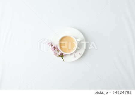 Morning breakfast with coffee cup and lilac 54324792