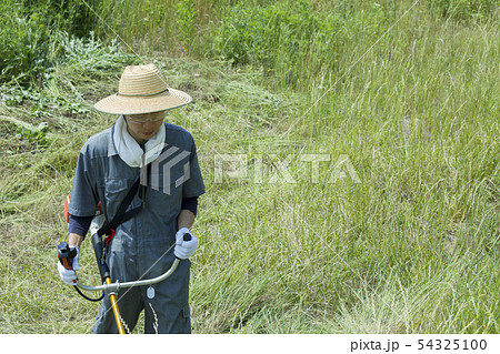 草刈り、除草イメージ　草刈りをする男性 54325100
