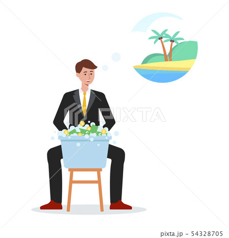 Businessman washes banknotes the money laundry flat vector illustration isolated. 54328705