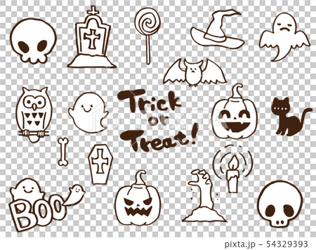 手描きのハロウィンアイコン　塗り絵 54329393