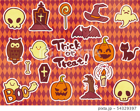 手描きのハロウィンアイコン　白フチ有 54329397