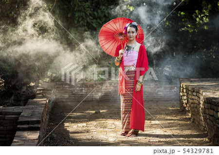 Beautiful Thai woman wearing thai traditional Beautiful Thai woman wearing thai traditional 54329781
