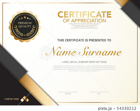 diploma certificate template black and gold color. 54330212