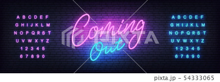 Coming out neon sign. Lettering Coming soon for promotion, advertisement, sale, marketing 54333065