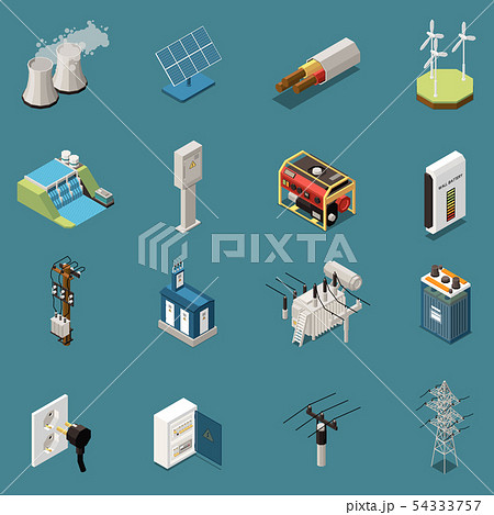 Isometric Electricity Icons Collection 54333757