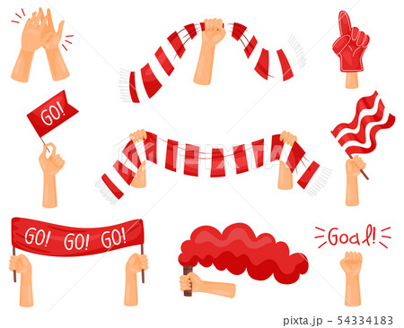 Set of images of attributes of fans. Vector illustration on white background. 54334183