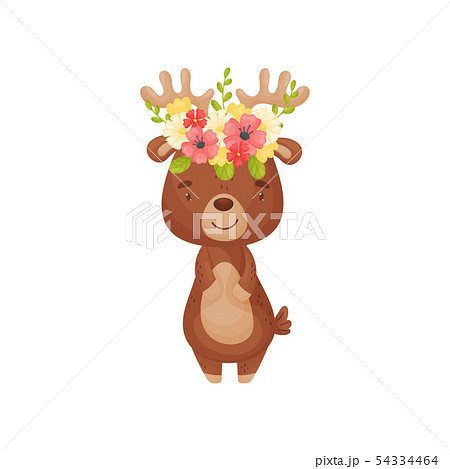 Cute cartoon deer. Vector illustration on white background. 54334464