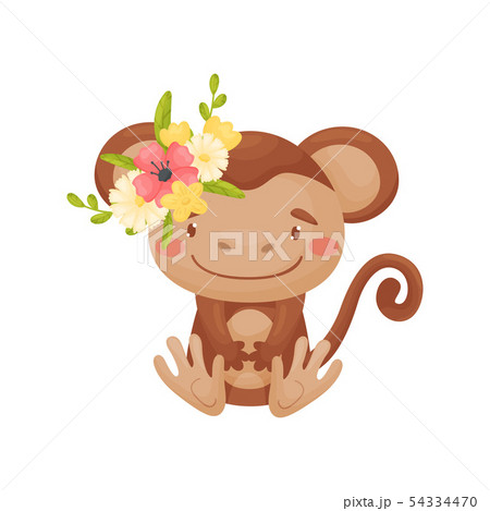 Cute cartoon monkey. Vector illustration on white background. 54334470